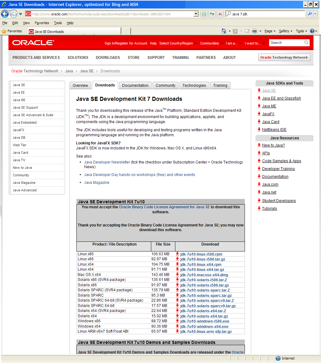 Oracle JDK download page